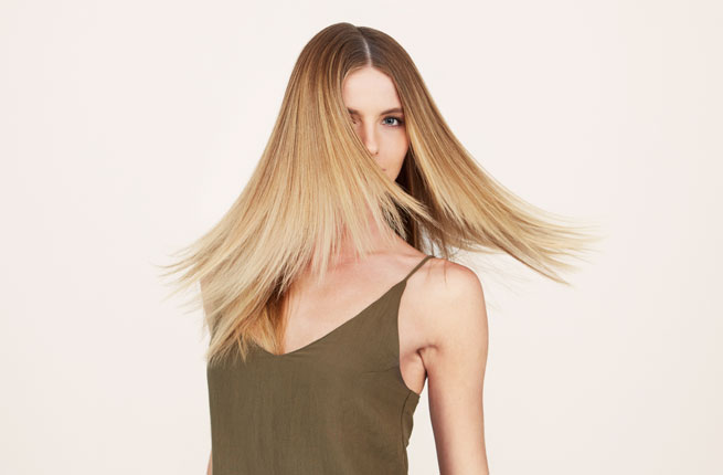 Blonde woman with fine hair