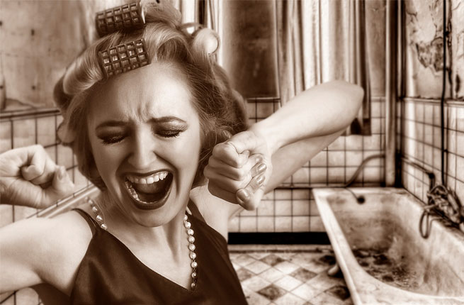 Woman with hair rollers